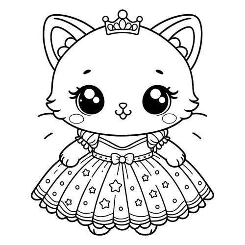 Раскраска Милый котёнок в платье