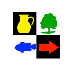 Контрастная карточка Кувшин, дерево, рыбка