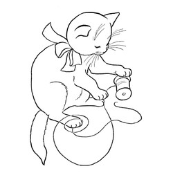 Раскраска Котик играет с нитками