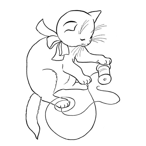 Раскраска Котик играет с нитками