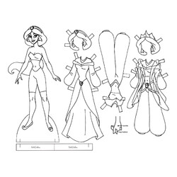 Раскраска Бумажная кукла Дисней принцесса Жасмин