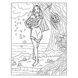 Раскраска Покахонтас с корзиной пасхальных яиц