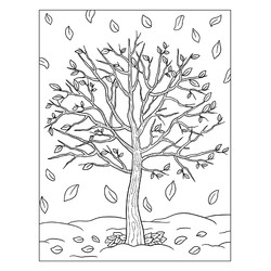 Раскраска Дерево и осенний листопад