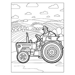 Раскраска Тракторист на тракторе в поле