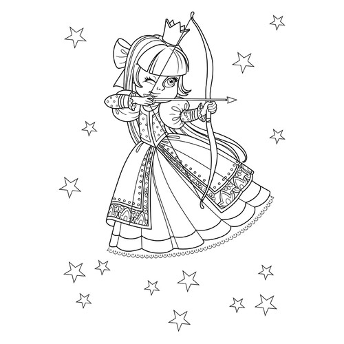 Раскраска Принцесса с луком и стрелой
