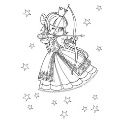 Раскраска Принцесса с луком и стрелой