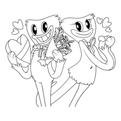 Раскраска Хагги Вагги и Кисси Мисси на день Святого Валентина