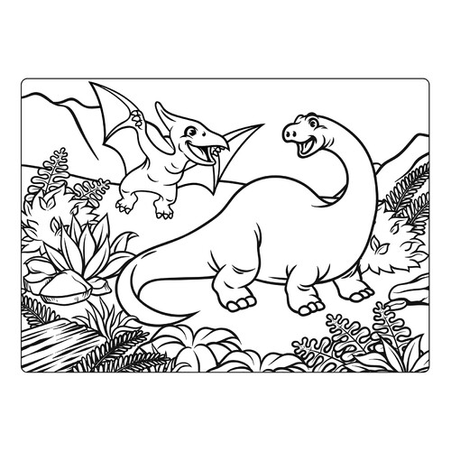 Раскраска Динозавры в папоротниках