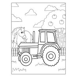 Раскраска Простой трактор и лошадка