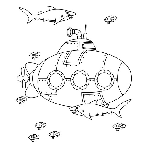 Раскраска Субмарина в подводном мире