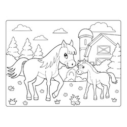 Раскраска Лошадь мама и её малыш
