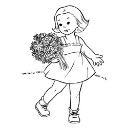 Раскраска Девочка с букетом цветов