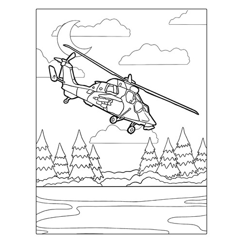 Раскраска Американский военный вертолёт «Чёрный ястреб»