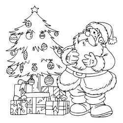 Раскраска Дед Мороз смотрит как дети украсили ёлку