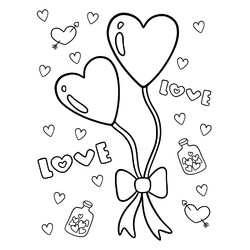 Раскраска Валентинка с шариками-сердечками