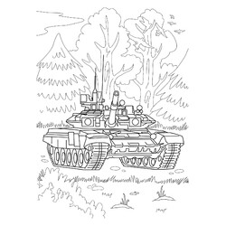 Раскраска Тяжёлый танк в лесу