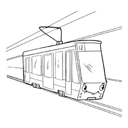 Трамвай едет по рельсам