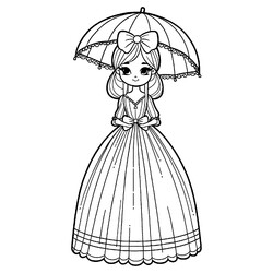 Раскраска Кукла с зонтиком