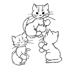Раскраска Кошка с котятами в варежках