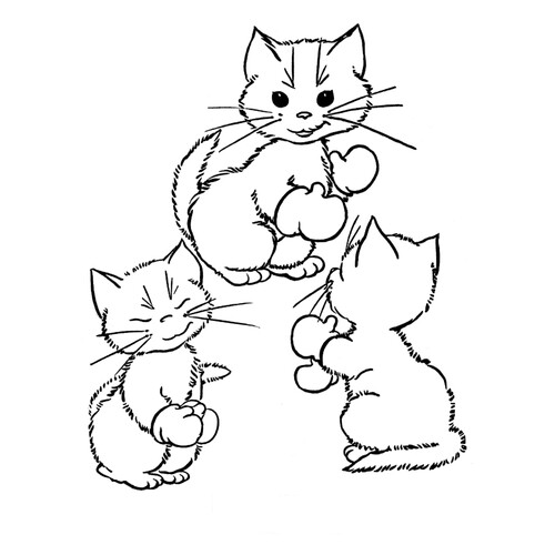 Раскраска Кошка с котятами в варежках