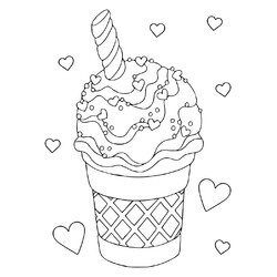 Раскраска Мороженое в стаканчике с сердечками