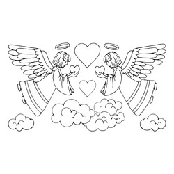 Раскраска Два ангела с сердцами