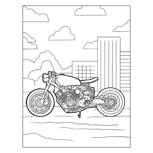 Раскраска Мотоцикл в городе