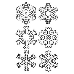 Раскраска 6 шаблонов снежинок