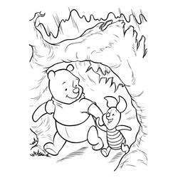 Раскраска Винни и Пятачок гуляют в лесу