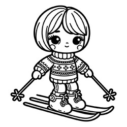 Раскраска Кукла на лыжах