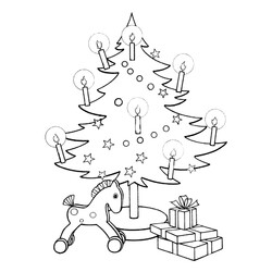 Раскраска Рождественская елка с игрушечной лошадкой