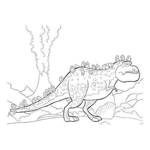 Раскраска Миньоны и динозавр