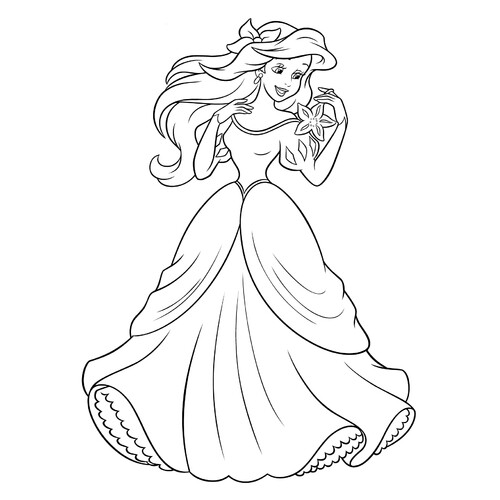 Раскраска Ариэль в бальном платье
