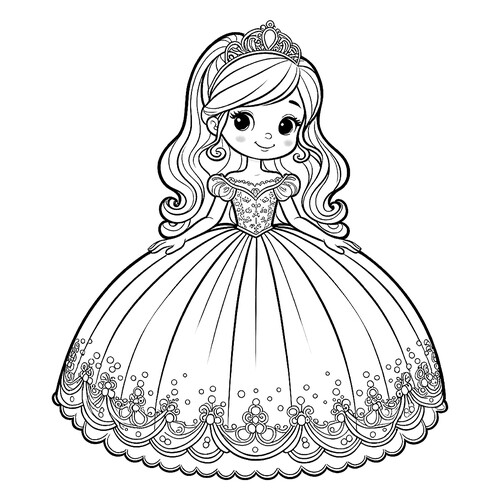 Раскраска Милая принцесса в бальном платье