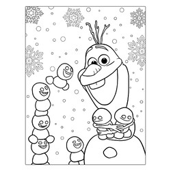 Раскраска Олаф и малыши снеговички