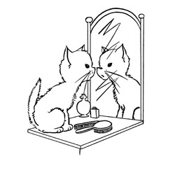 Раскраска Кот смотрится в зеркало