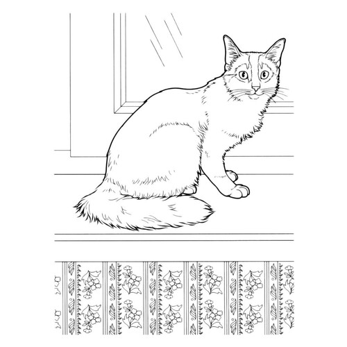 Раскраска Домашняя кошка на подоконнике