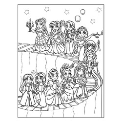 Раскраска Чиби диснеевские принцессы