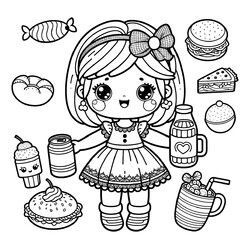 Раскраска Кукла с едой