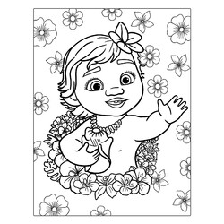 Раскраска Малышка Моана в цветах