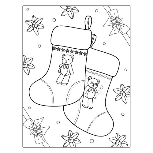 Раскраска Рождественские носки с мишками