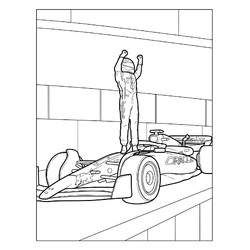 Раскраска Гонщик Формулы-1 на своём болиде