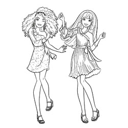Раскраска Подружки Барби танцуют