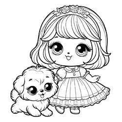 Раскраска Кукла с собачкой
