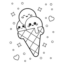 Раскраска Милый рожок мороженого с тремя шариками