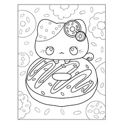 Раскраска Котёнок с пончиком