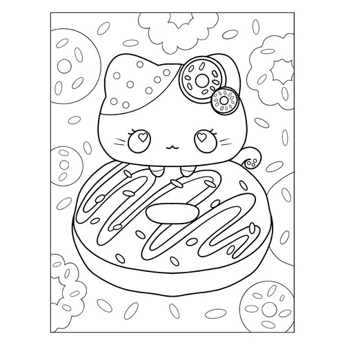 Раскраска Котёнок с пончиком