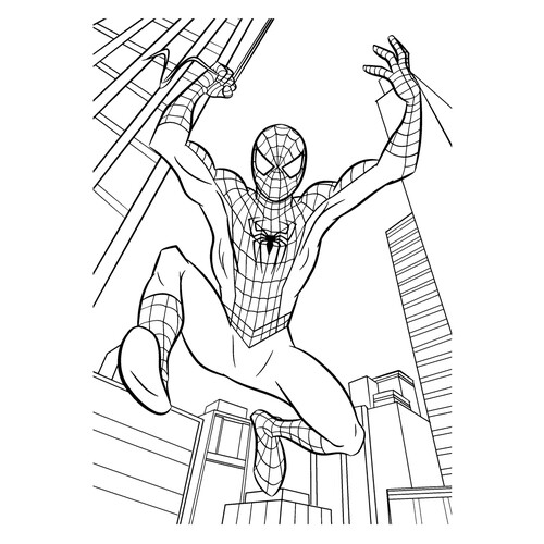 Раскраска Человек паук среди небоскрёбов