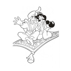 Раскраска Принцесса Жасмин на волшебном ковре