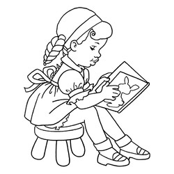 Раскраска Девочка читает книжку